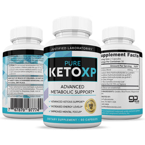 All sides of bottle of the Pure Keto XP Ketogenic Supplement Includes goBHB Exogenous Ketones Ketosis Support for Men Women 60 Capsules