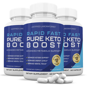 3 bottles of Rapid Fast Pure Keto Boost Ketogenic Supplement Includes goBHB Exogenous Ketones Premium Ketosis Support 60 Capsules