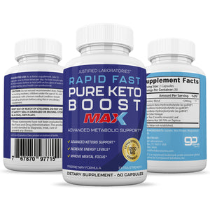 All sides of bottle of the Rapid Fast Pure Keto Boost Max 1200MG Keto Pills Advanced BHB Ketogenic Supplement Exogenous Ketones Ketosis for Men Women 60 Capsules 1 Bottle…