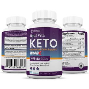 All sides of bottle of the Real Vita Keto ACV Max Pills 1675MG