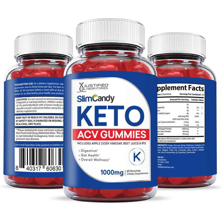 all sides of the bottle of Slim Candy Keto ACV Gummies