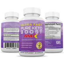 Load image into Gallery viewer, All sides of bottle of the Ultra Fast Pure Keto Boost MAX 1200MG Advanced BHB Ketogenic Exogenous Ketones 60 Capsules