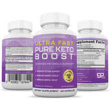 Load image into Gallery viewer, All sides of bottle of the Ultra Fast Pure Keto Boost Advanced BHB Ketogenic Exogenous Ketones  60 Capsules