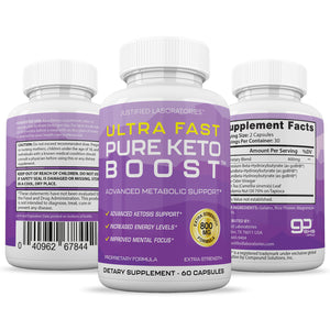 All sides of bottle of the Ultra Fast Pure Keto Boost Advanced BHB Ketogenic Exogenous Ketones  60 Capsules