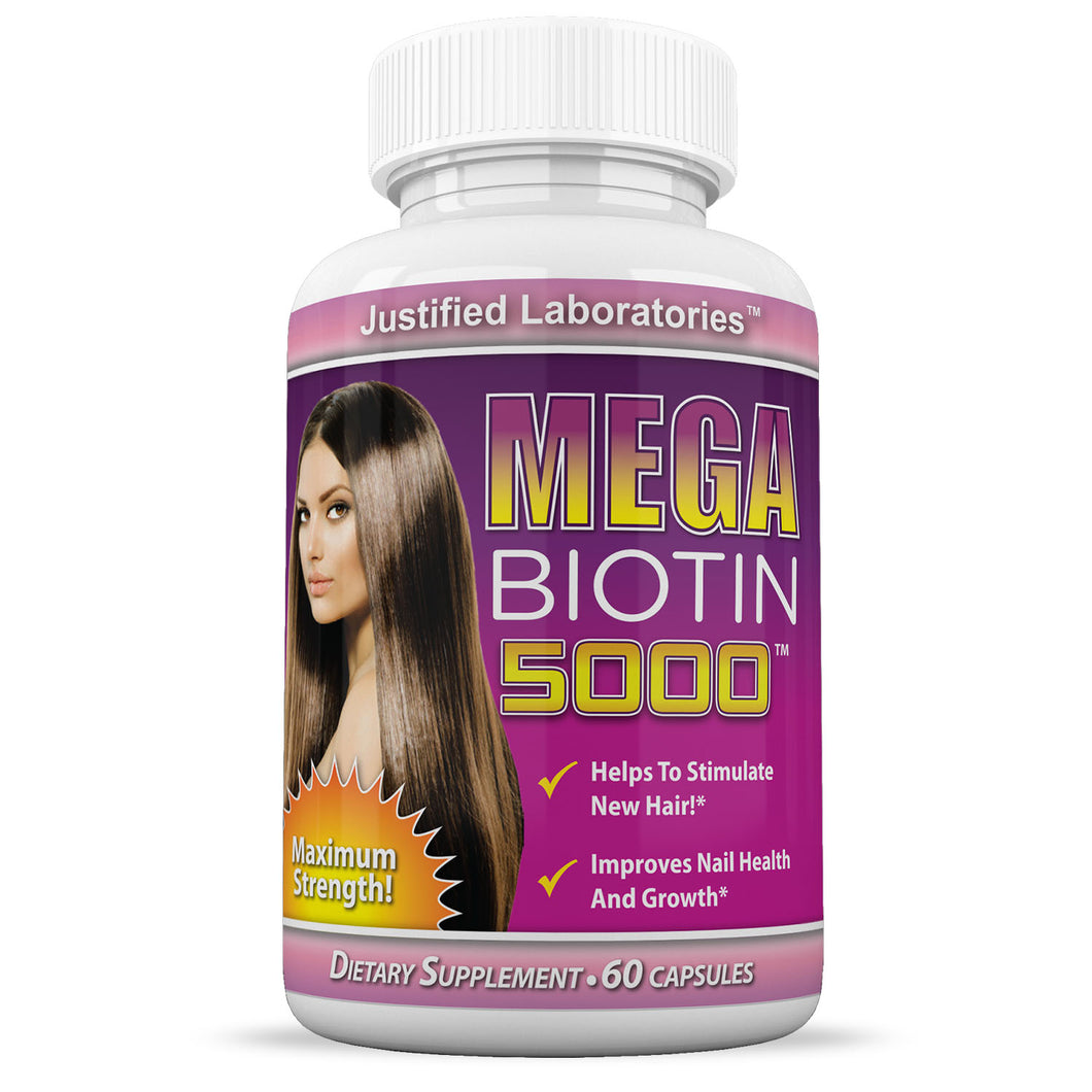 Mega Biotin 5000 Stimulate New Hair Nail Growth Maximum Strength B7 60 Pills